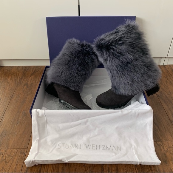 ❄️Stuart Weitzman silver Fox Fur grey Suede Boots - Picture 7 of 8